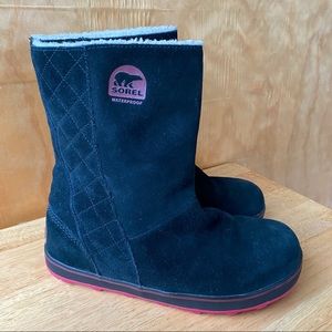 Sorel Black Suede Glacy Faux Fur Lined Snow boot